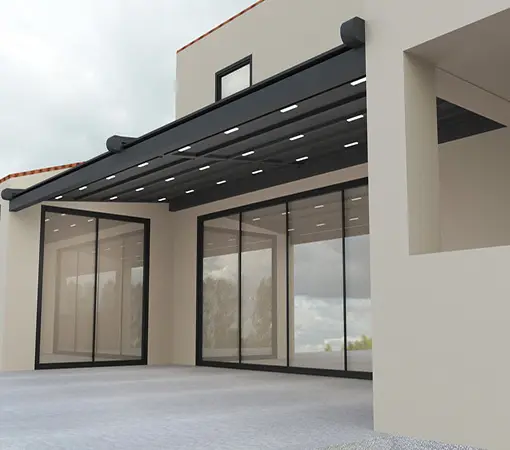 Pérgola de lona tensada recta.